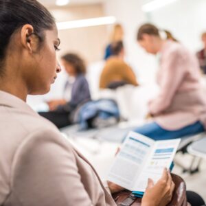 reading brochure in waiting room