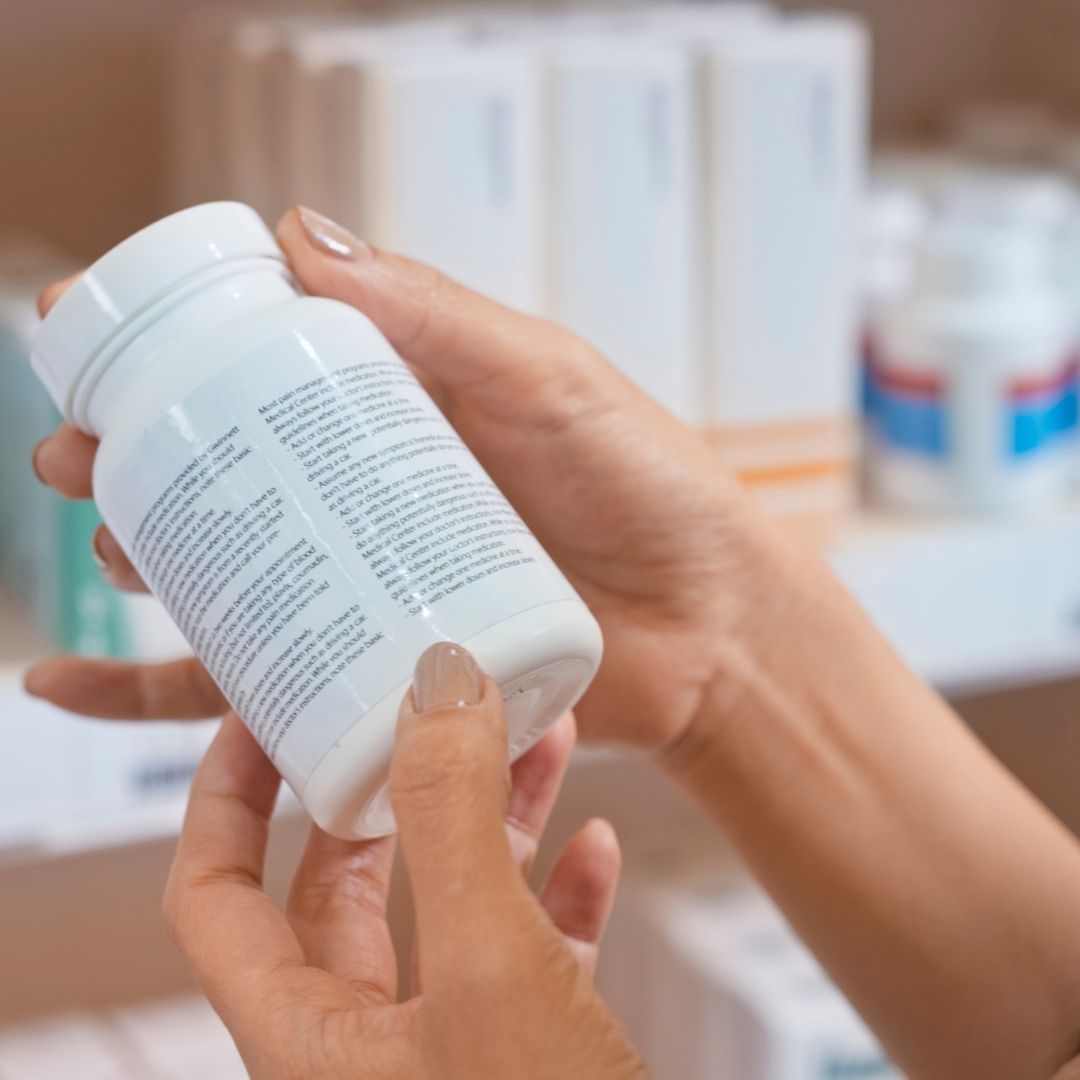 Looking at medicine label