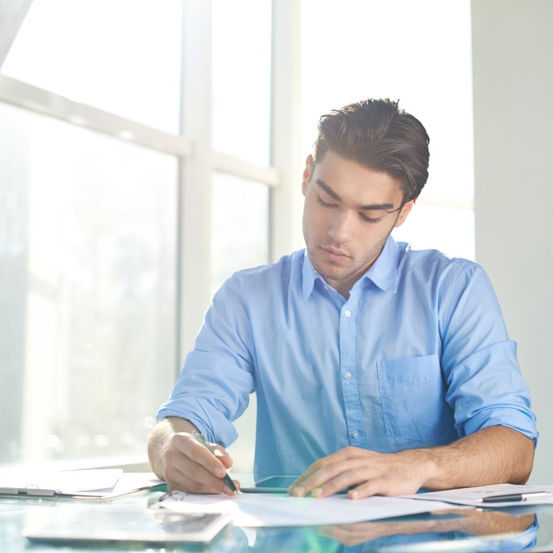 Business man with reports