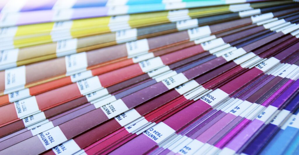 Different Pantone color swatches.