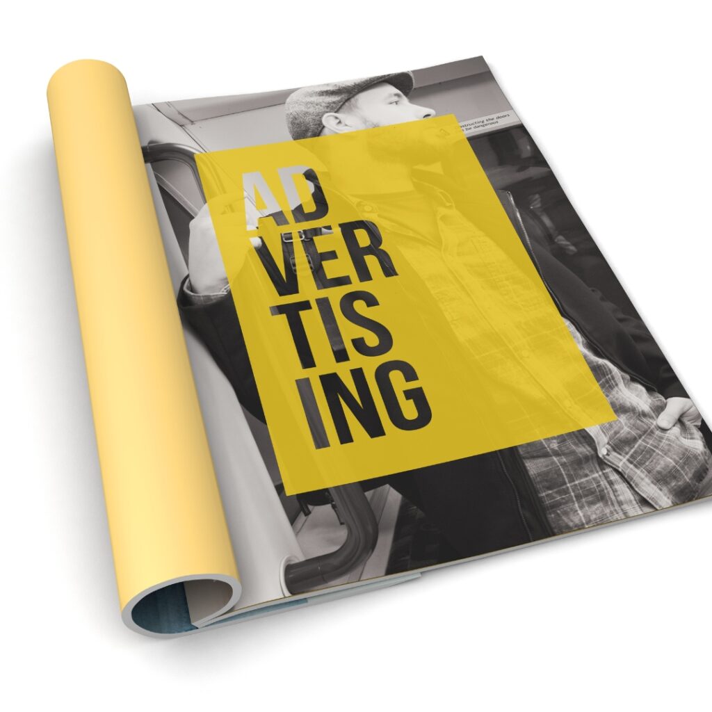 magazine with image and the word "advertising"