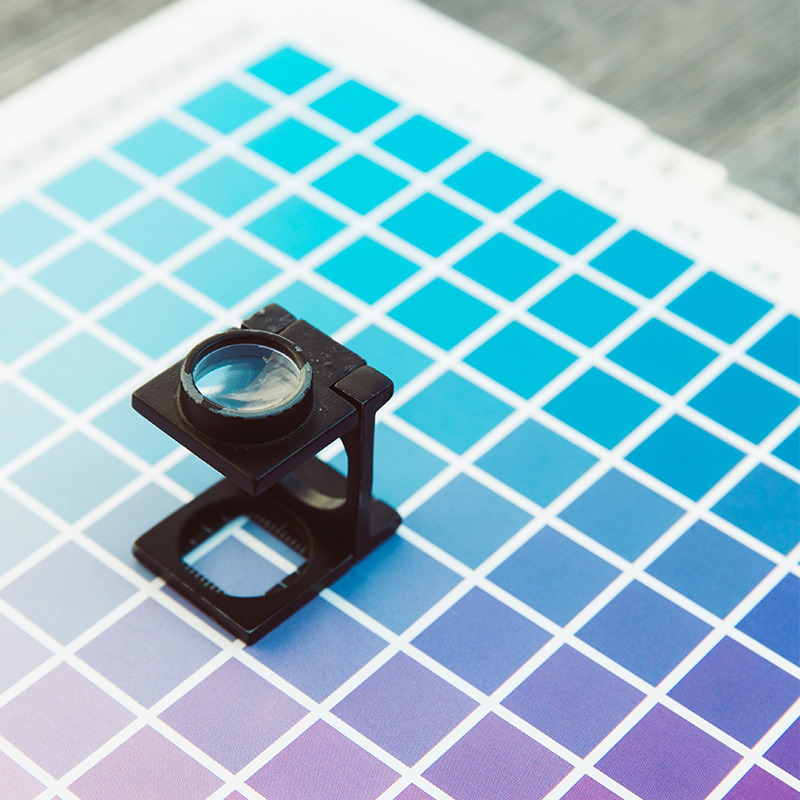 loupe on color swatch squares