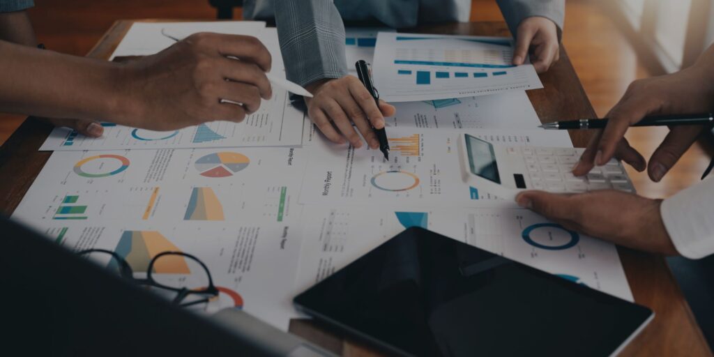 looking over printed business information