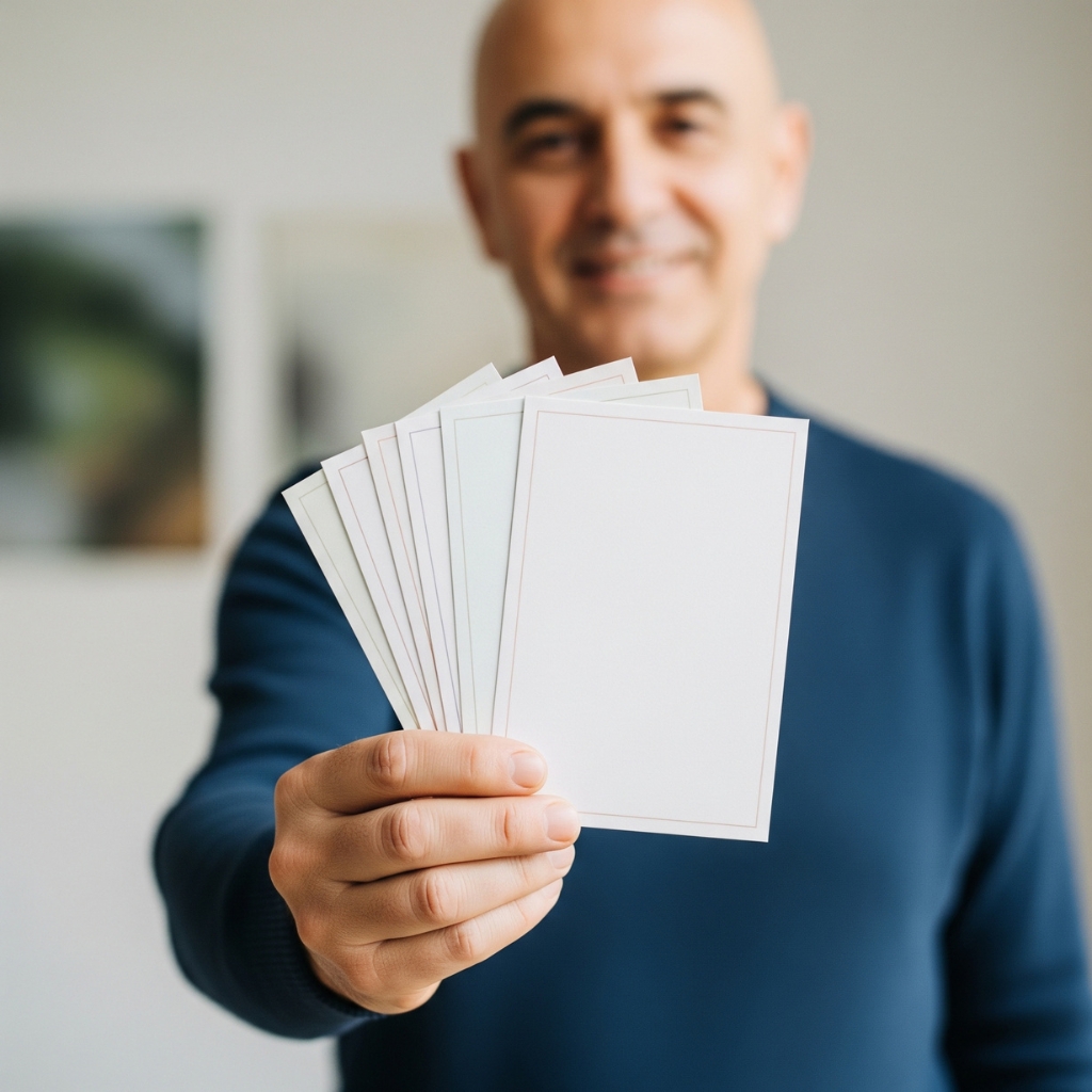 A satisfied client holding short-run flyers