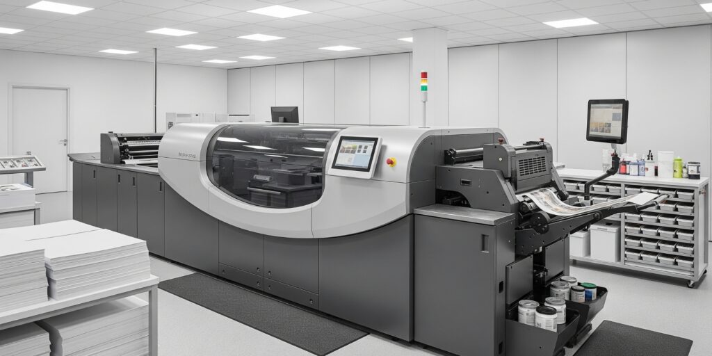 A modern digital printing press in operation