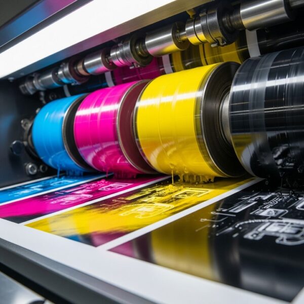 A detailed view of the CMYK printing process