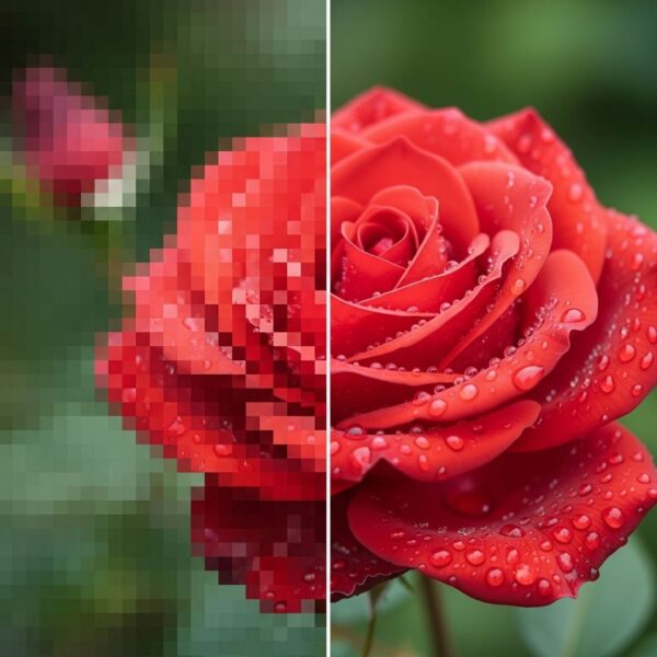 A visual comparison clearly showing the difference between a low-resolution and a high-resolution image.