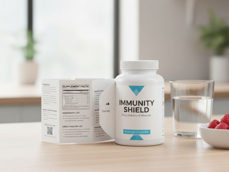 vitamin and mineral bottle with a data pack label