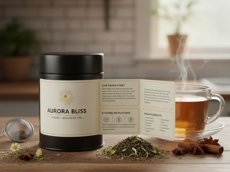 herbal tea with product label content